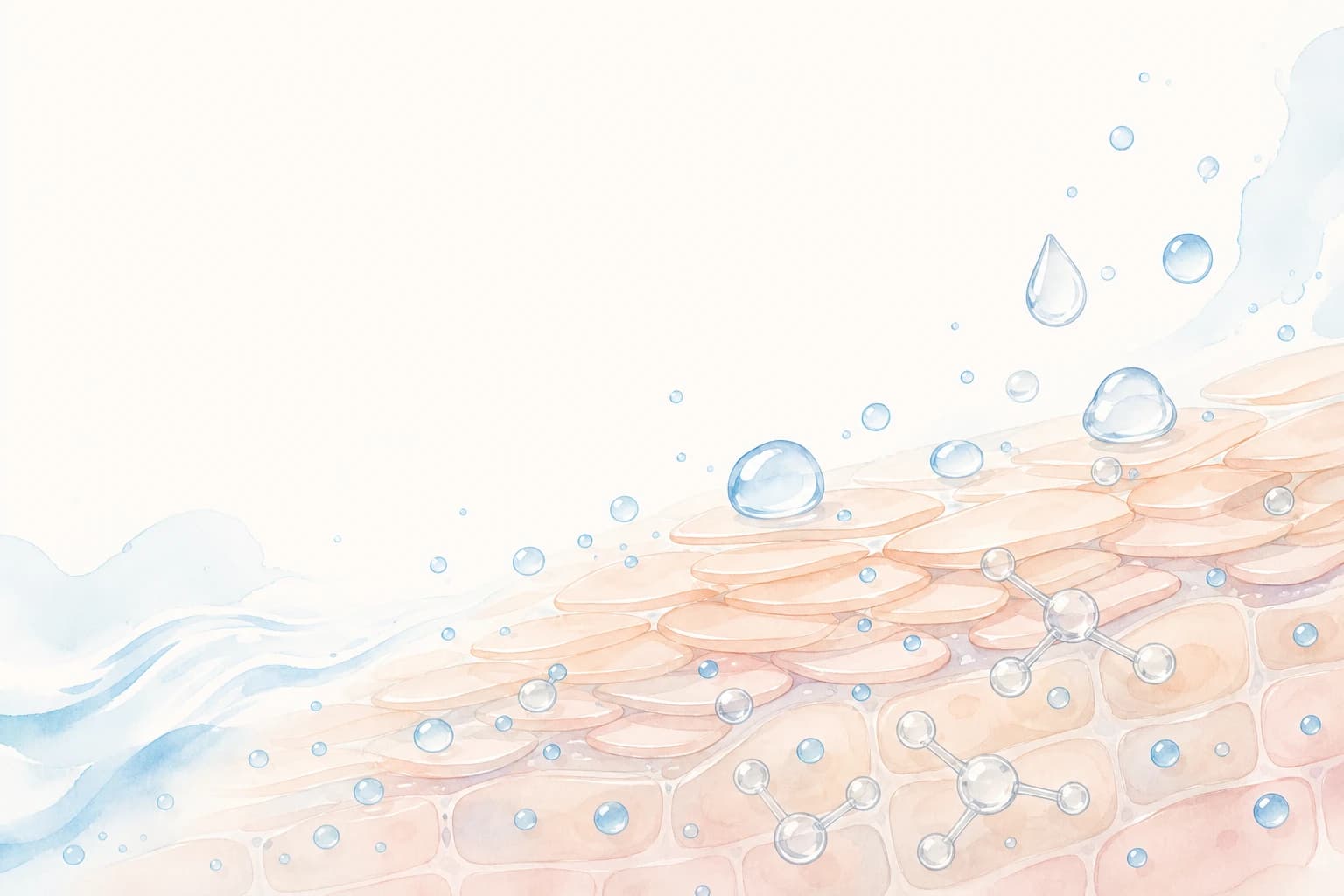 角層と水分、グリセリンを抽象的に表現した保湿処方のイメージ